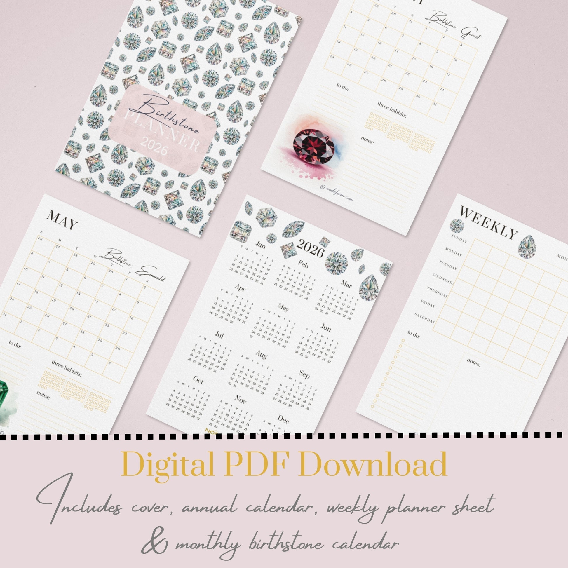 Digital Birthstone Calendar 2026 by Nodeform