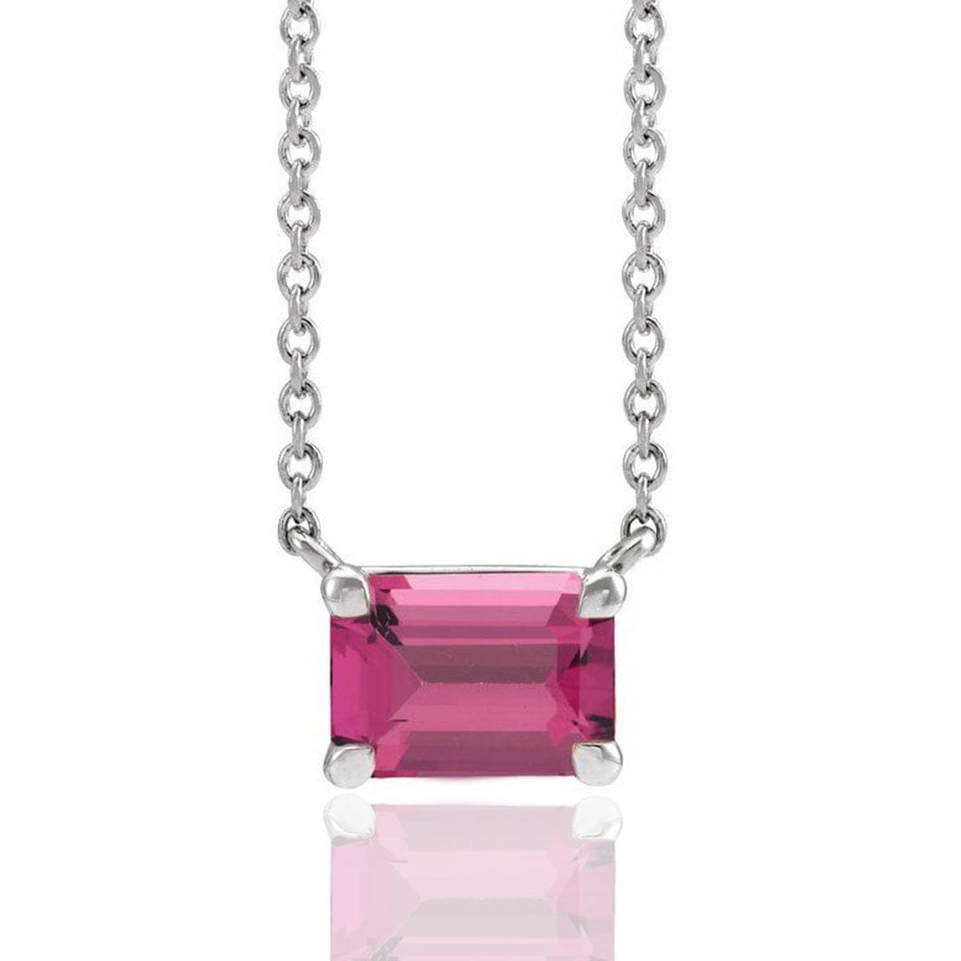 Emerald Cut Pink Tourmaline  Prong Set Pendant Necklace 14k White Gold Necklace / Pendant by Nodeform