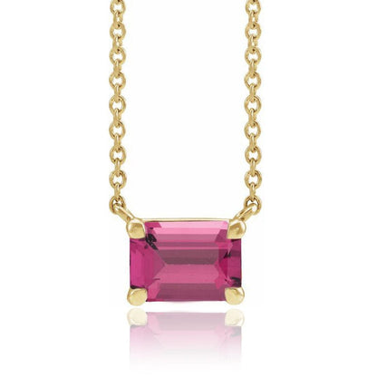 Emerald Cut Pink Tourmaline  Prong Set Pendant Necklace 14k Yellow Gold Necklace / Pendant by Nodeform