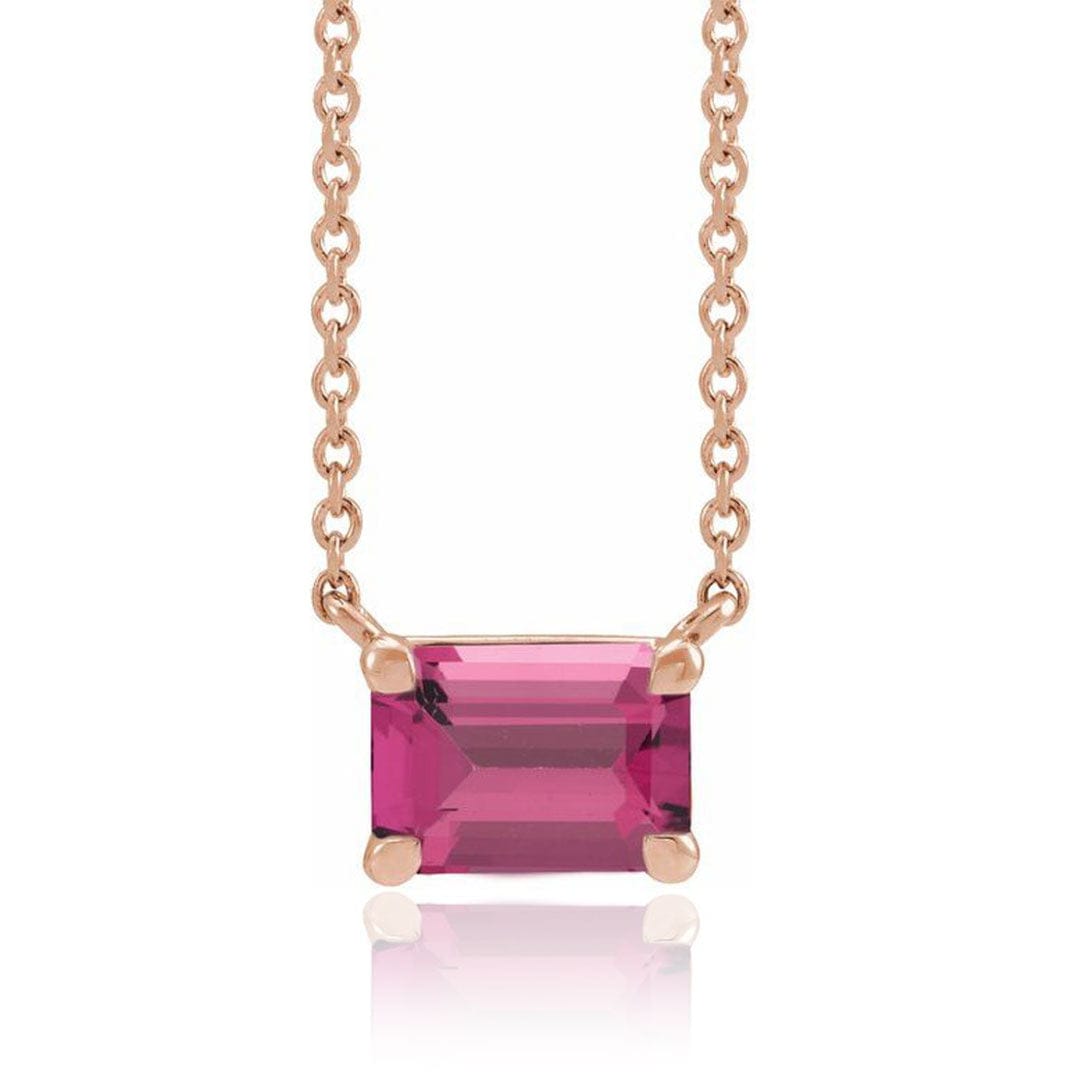 Emerald Cut Pink Tourmaline  Prong Set Pendant Necklace 14k Rose Gold Necklace / Pendant by Nodeform