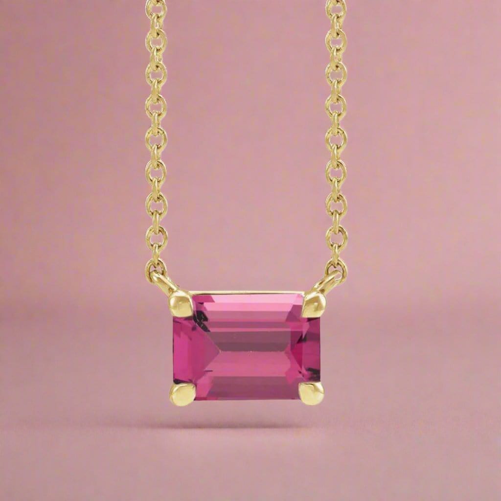 Emerald Cut Pink Tourmaline  Prong Set Pendant Necklace Necklace / Pendant by Nodeform