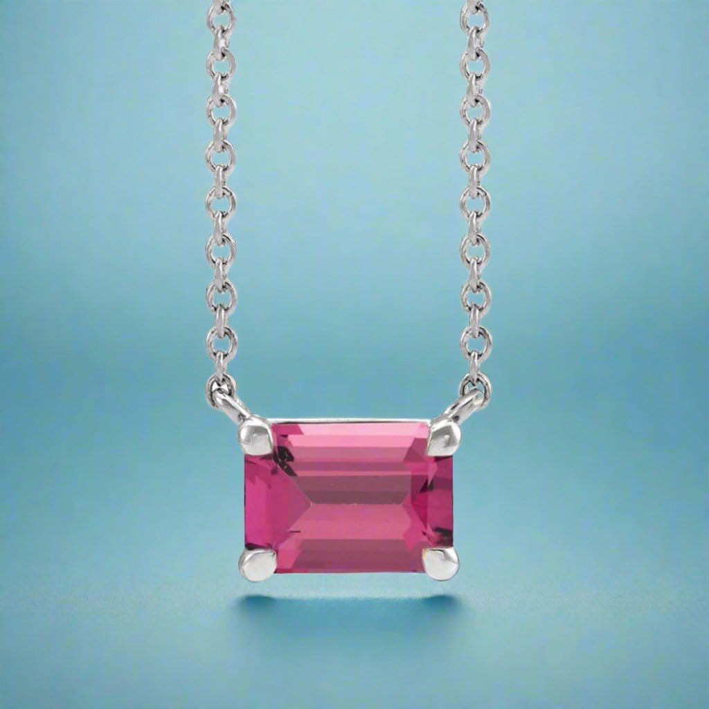 Emerald Cut Pink Tourmaline  Prong Set Pendant Necklace Necklace / Pendant by Nodeform