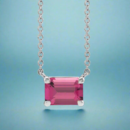 Emerald Cut Pink Tourmaline  Prong Set Pendant Necklace Necklace / Pendant by Nodeform