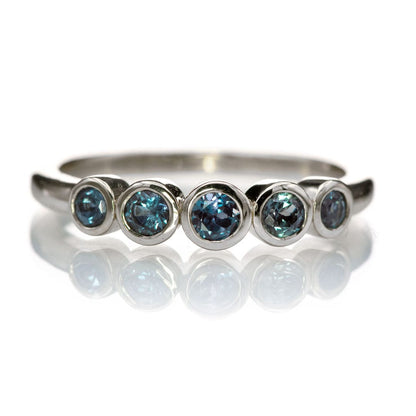 Fiona Band - Graduated Lab-created Alexandrite Five Bezel Stacking Anniversary Ring 14k White Gold Ring by Nodeform