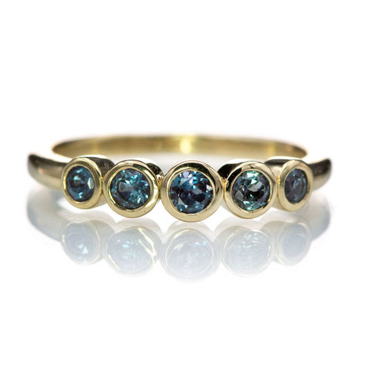 Fiona Band - Graduated Lab-created Alexandrite Five Bezel Stacking Anniversary Ring 14K Yellow Gold Ring by Nodeform