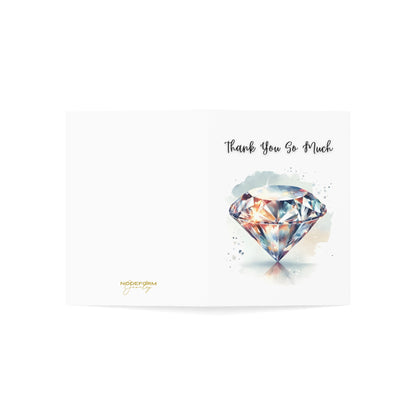 Flatlay folded Card with a diamond illustration and 'Thank You So Much' text on a white background