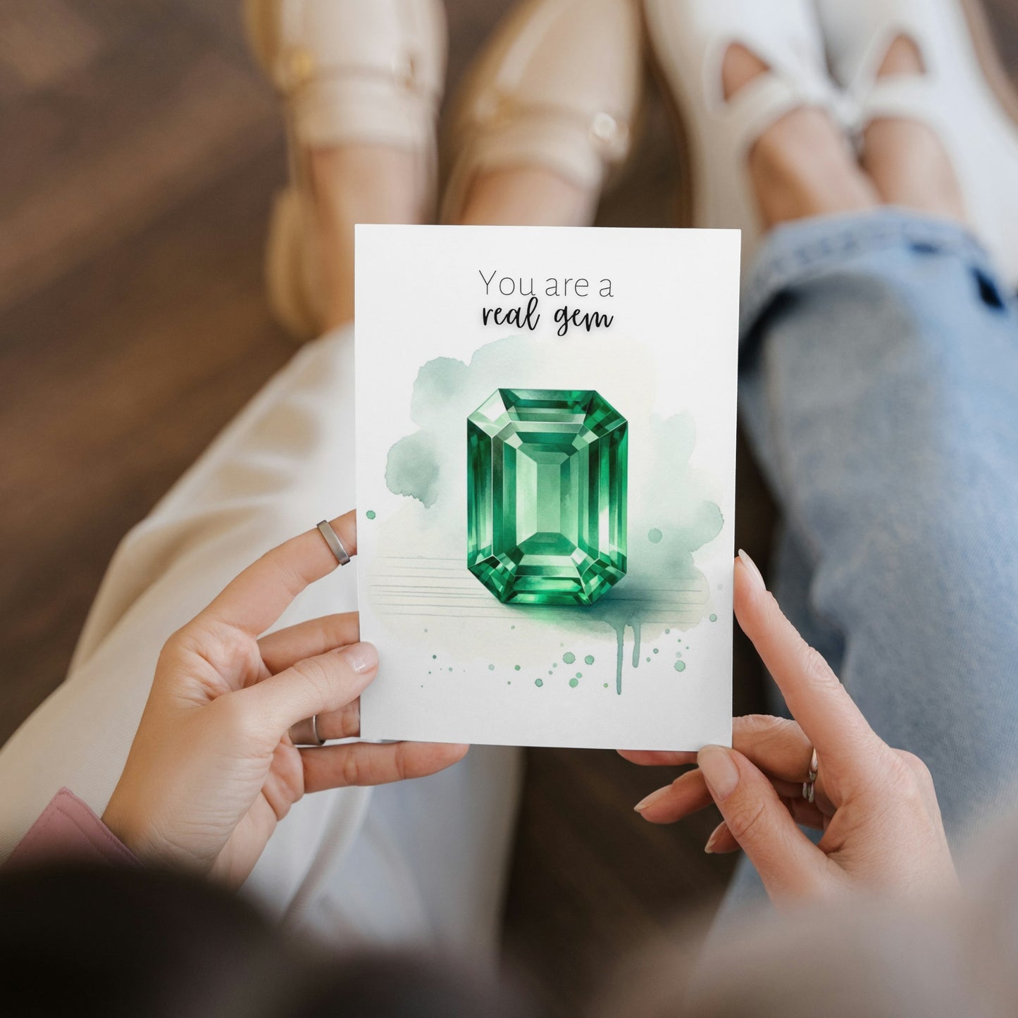 You are a real Gem | Watercolor Emerald Folded Card