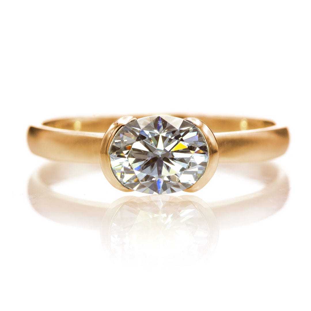 Halley half bezel engagement ring rose gold 9x7mm oval moissanite sideways DSC 8954