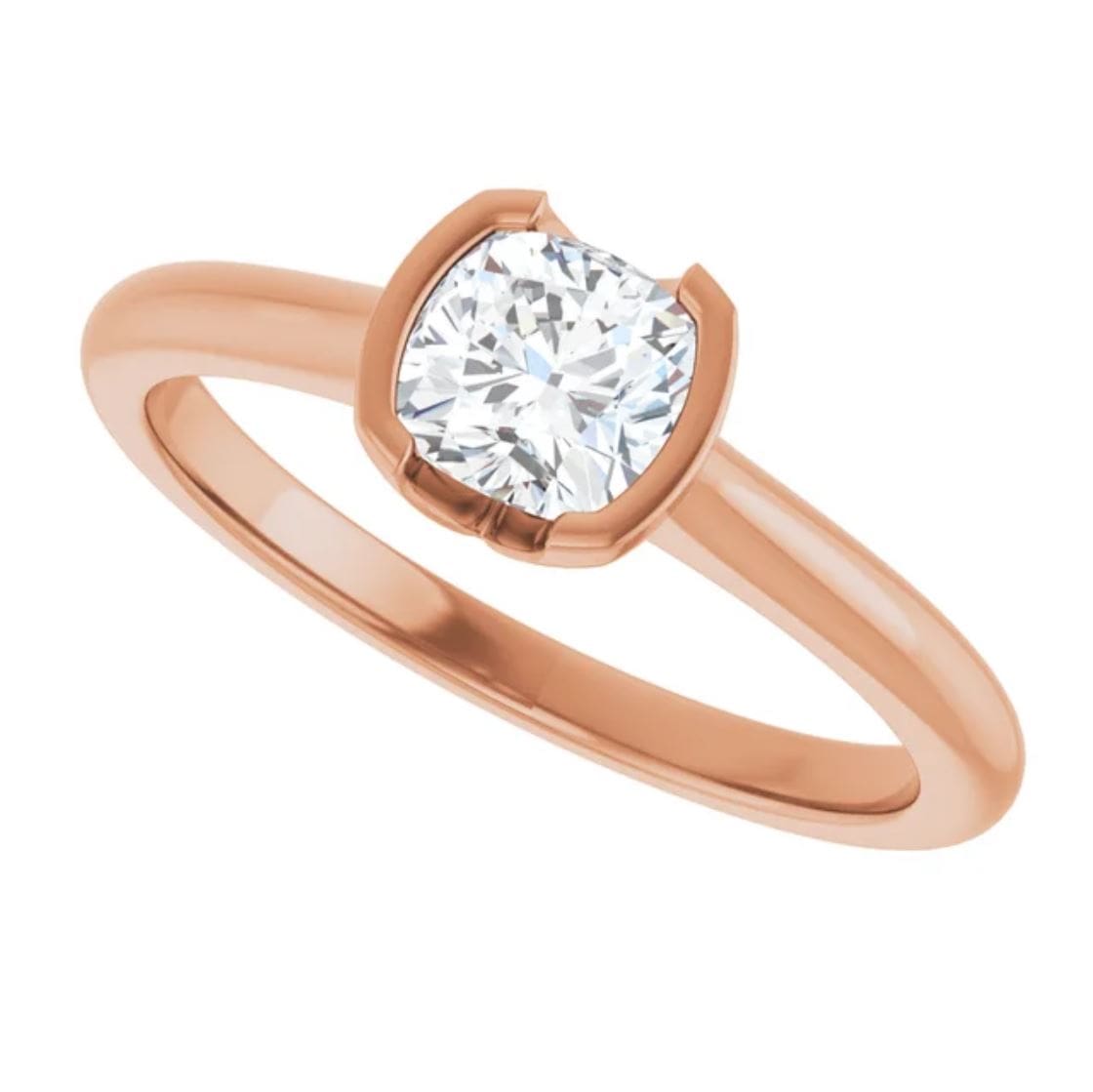 Cushion Moissanite Half Bezel Set Hannah Solitaire Engagement Ring 5mm Colorless F1 Moissanite (DEF Color) / 14k Rose Gold Ring by Nodeform