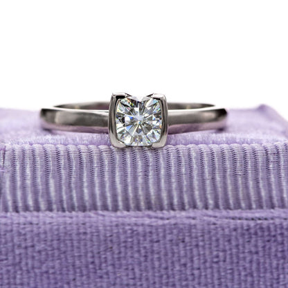 Cushion Moissanite Half Bezel Set Hannah Solitaire Engagement Ring Ring by Nodeform