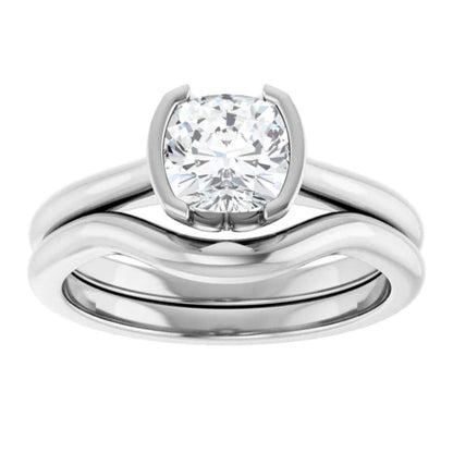 Cushion Moissanite Half Bezel Set Hannah Solitaire Engagement Ring Ring by Nodeform