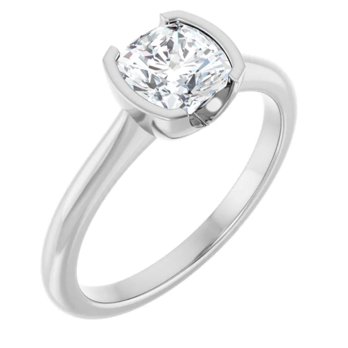 Cushion Moissanite Half Bezel Set Hannah Solitaire Engagement Ring Ring by Nodeform