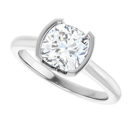 Cushion Moissanite Half Bezel Set Hannah Solitaire Engagement Ring Ring by Nodeform