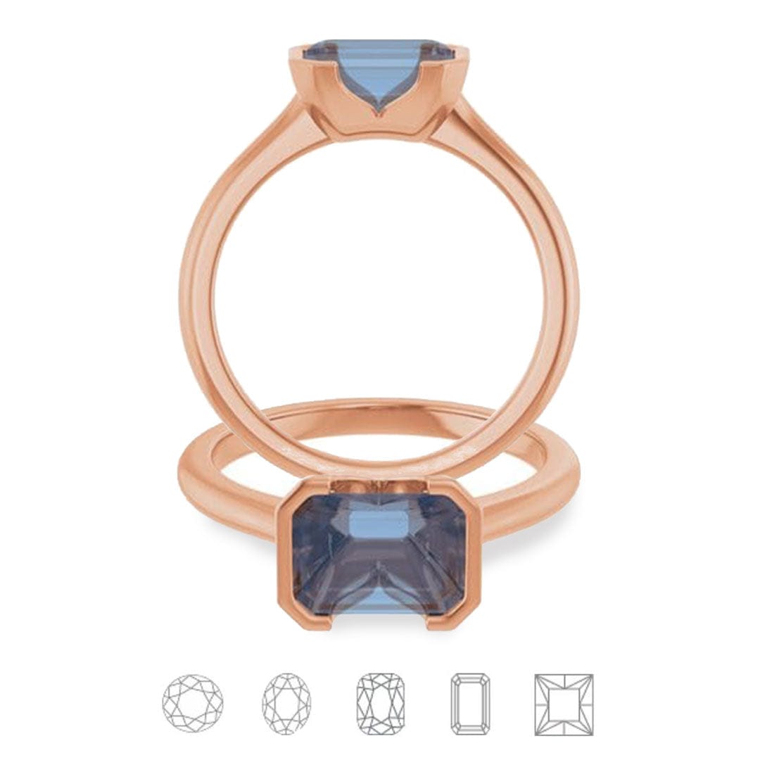 Hannah Half Bezel Set Solitaire Low Profile Engagement Ring - Setting only 14k Rose Gold Ring Setting by Nodeform