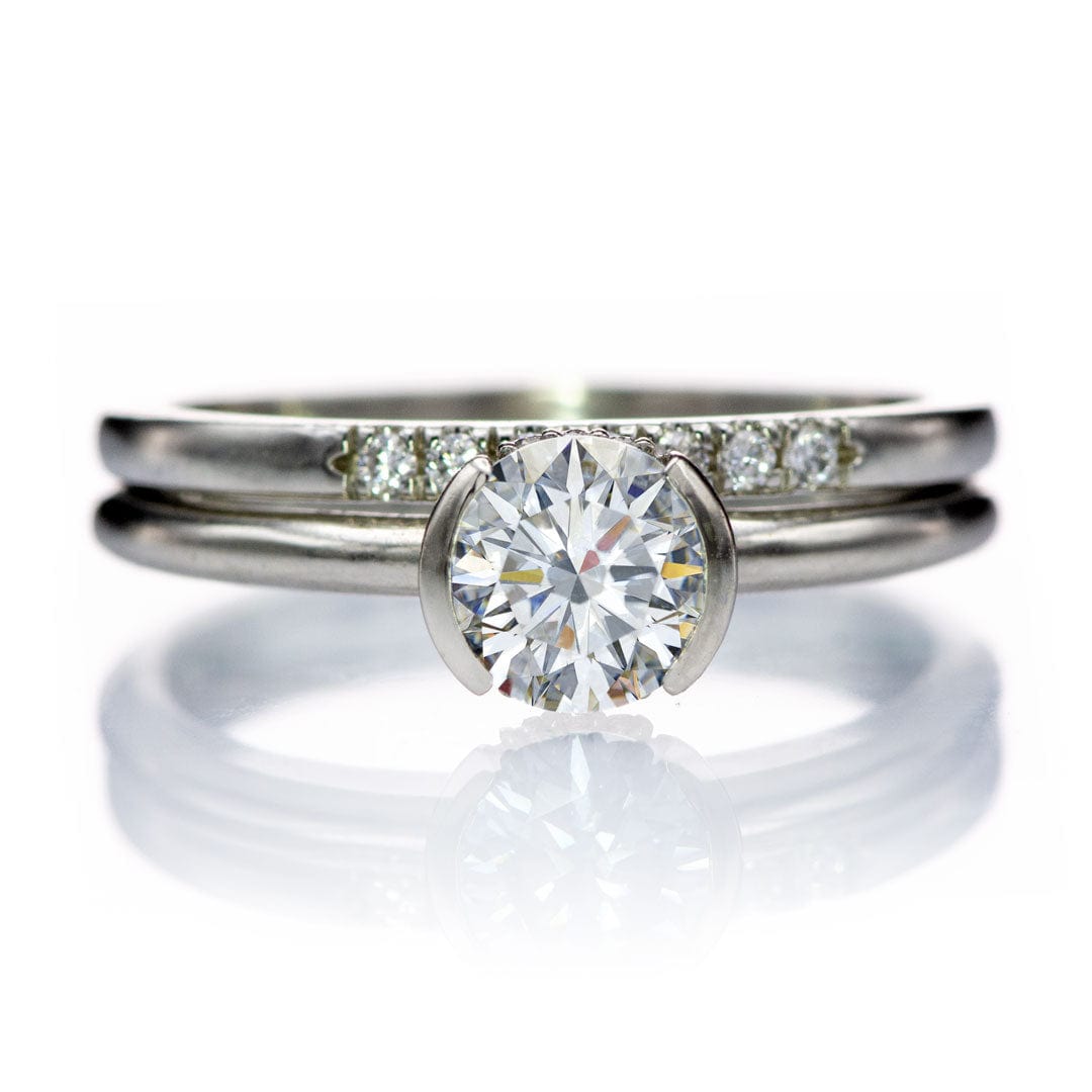 Helen Solitaire - Round Moissanite Half Bezel Engagement Ring Ring by Nodeform