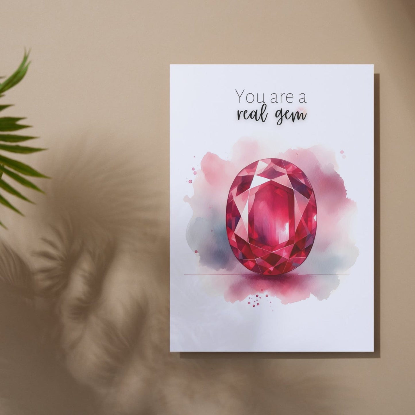 "You are a real gem" Watercolor Oval Ruby Folded Card Cards by Nodeform