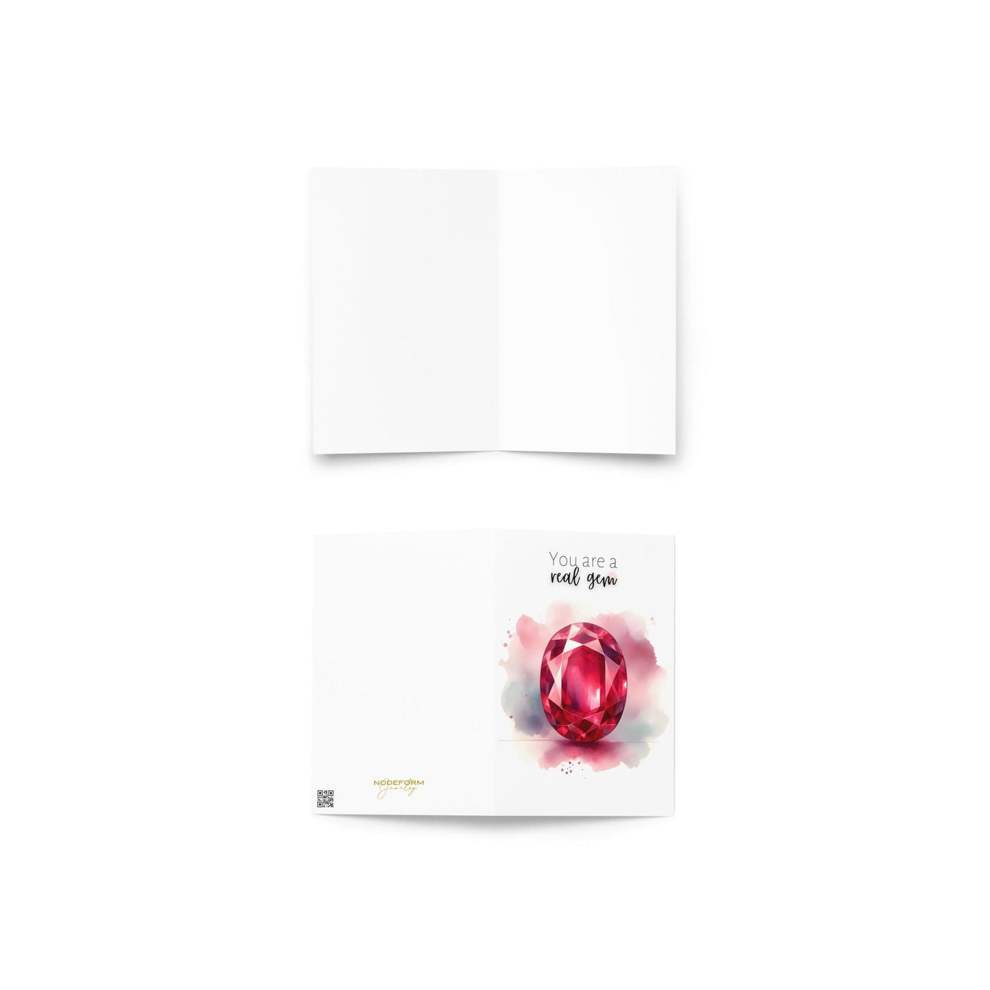 "You are a real gem" Watercolor Oval Ruby Folded Card Cards by Nodeform