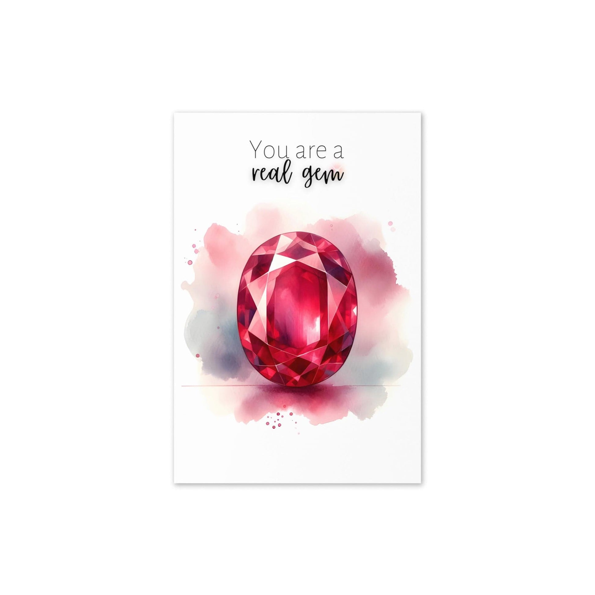 "You are a real gem" Watercolor Oval Ruby Folded Card Cards by Nodeform