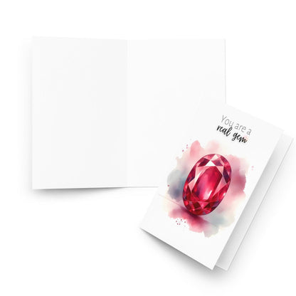 "You are a real gem" Watercolor Oval Ruby Folded Card Cards by Nodeform