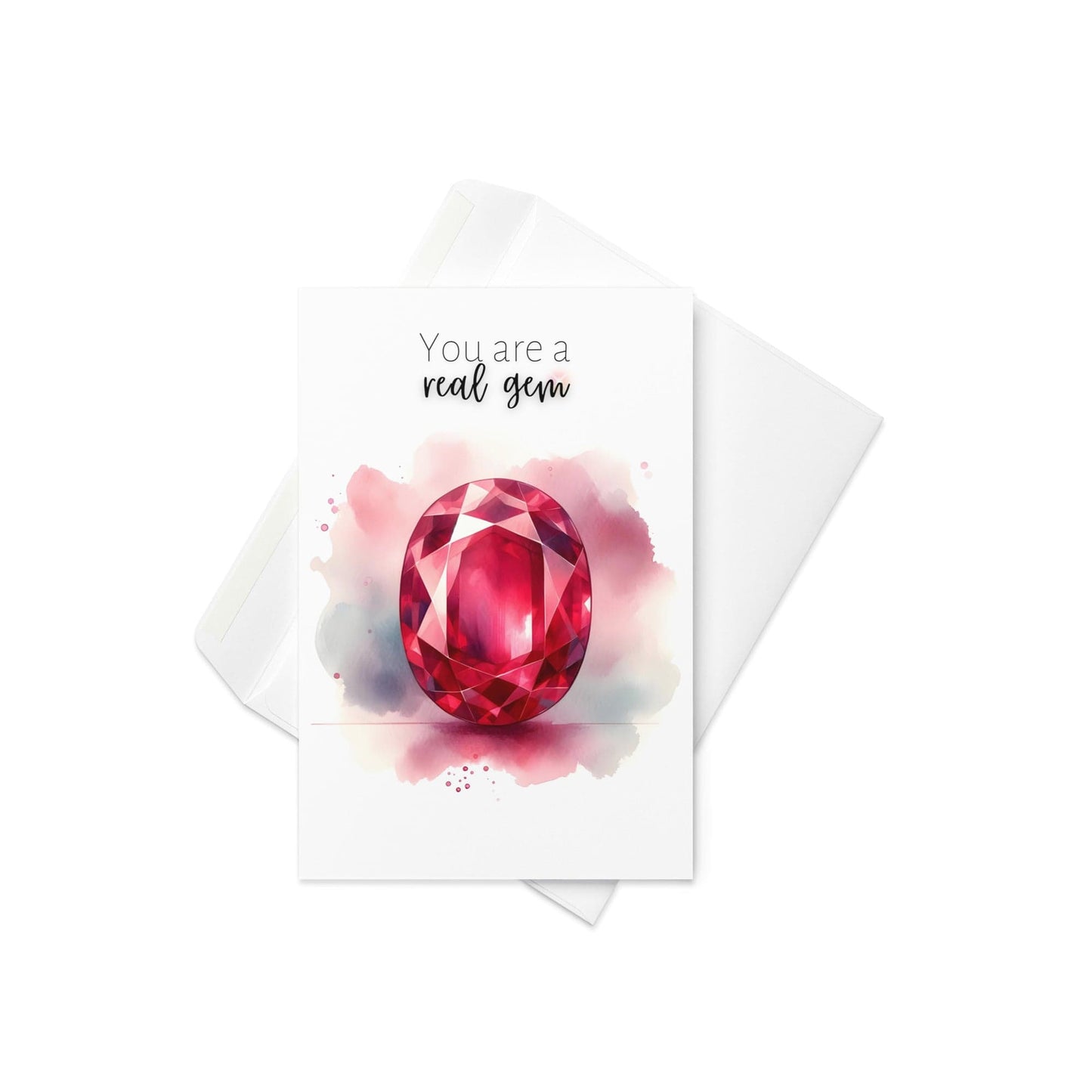 "You are a real gem" Watercolor Oval Ruby Folded Card Cards by Nodeform