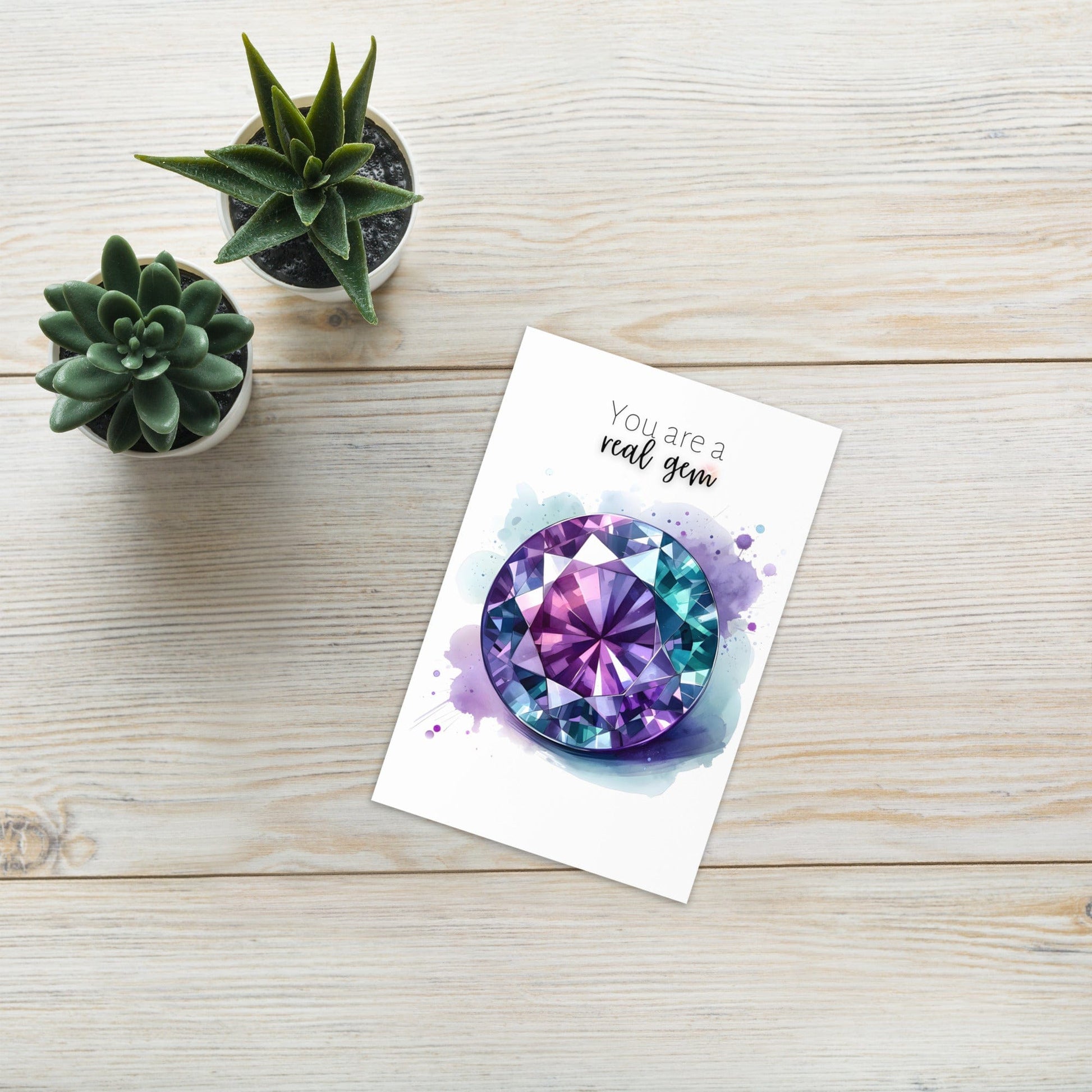 "You are a real Gem" Watercolor Round Alexandrite Greeting Card Cards by Nodeform