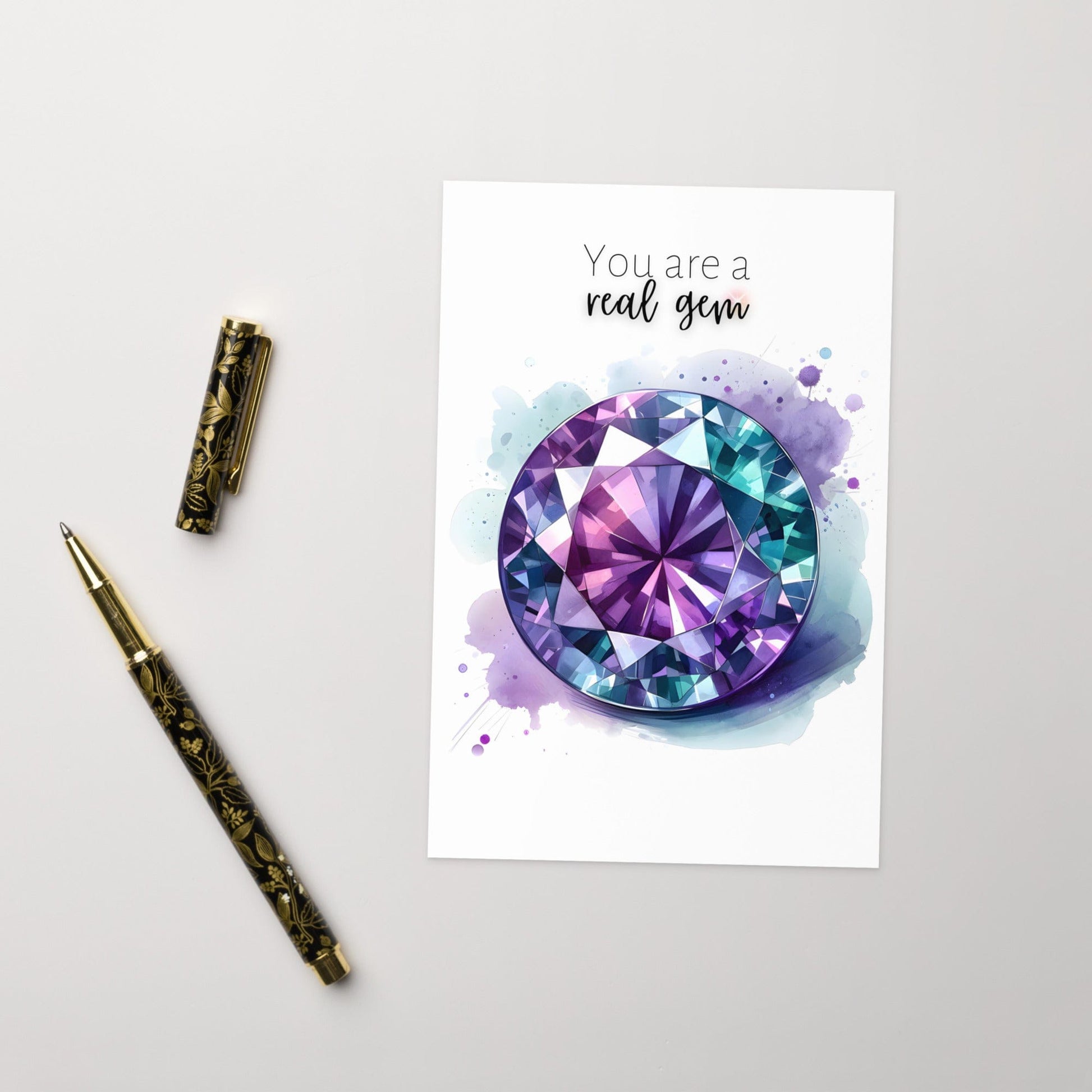 "You are a real Gem" Watercolor Round Alexandrite Greeting Card Cards by Nodeform