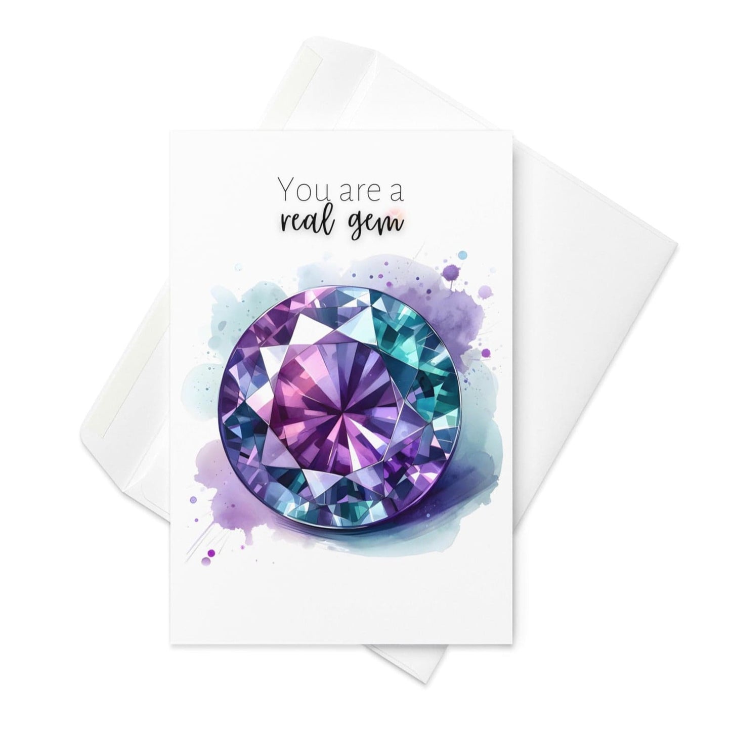 "You are a real Gem" Watercolor Round Alexandrite Greeting Card Cards by Nodeform