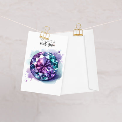 "You are a real Gem" Watercolor Round Alexandrite Greeting Card Cards by Nodeform