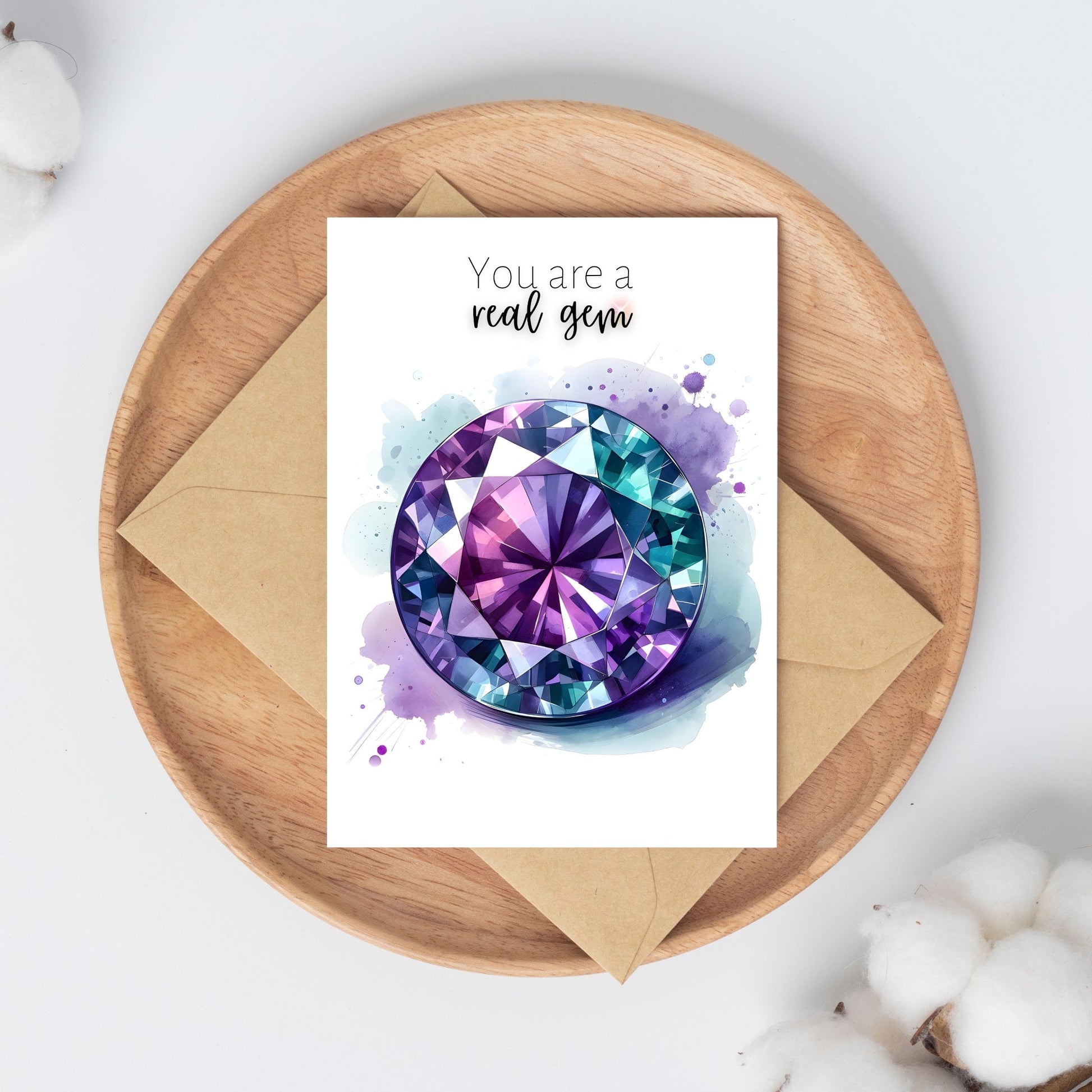 "You are a real Gem" Watercolor Round Alexandrite Greeting Card Cards by Nodeform