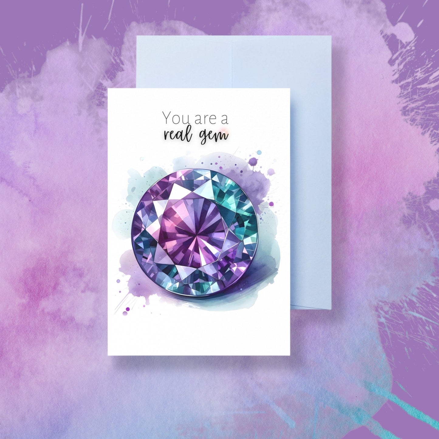 "You are a real Gem" Watercolor Round Alexandrite Greeting Card Cards by Nodeform