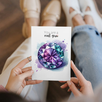 "You are a real Gem" Watercolor Round Alexandrite Greeting Card Cards by Nodeform