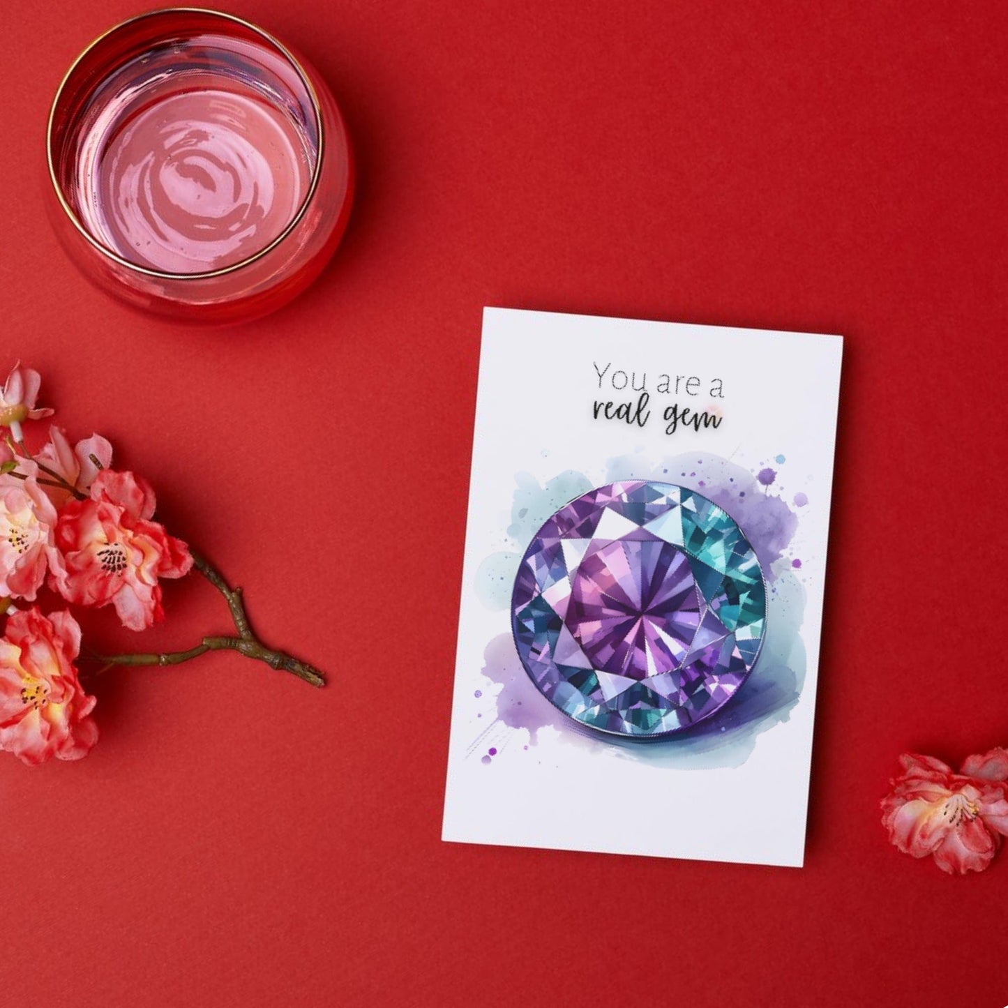 "You are a real Gem" Watercolor Round Alexandrite Greeting Card Cards by Nodeform