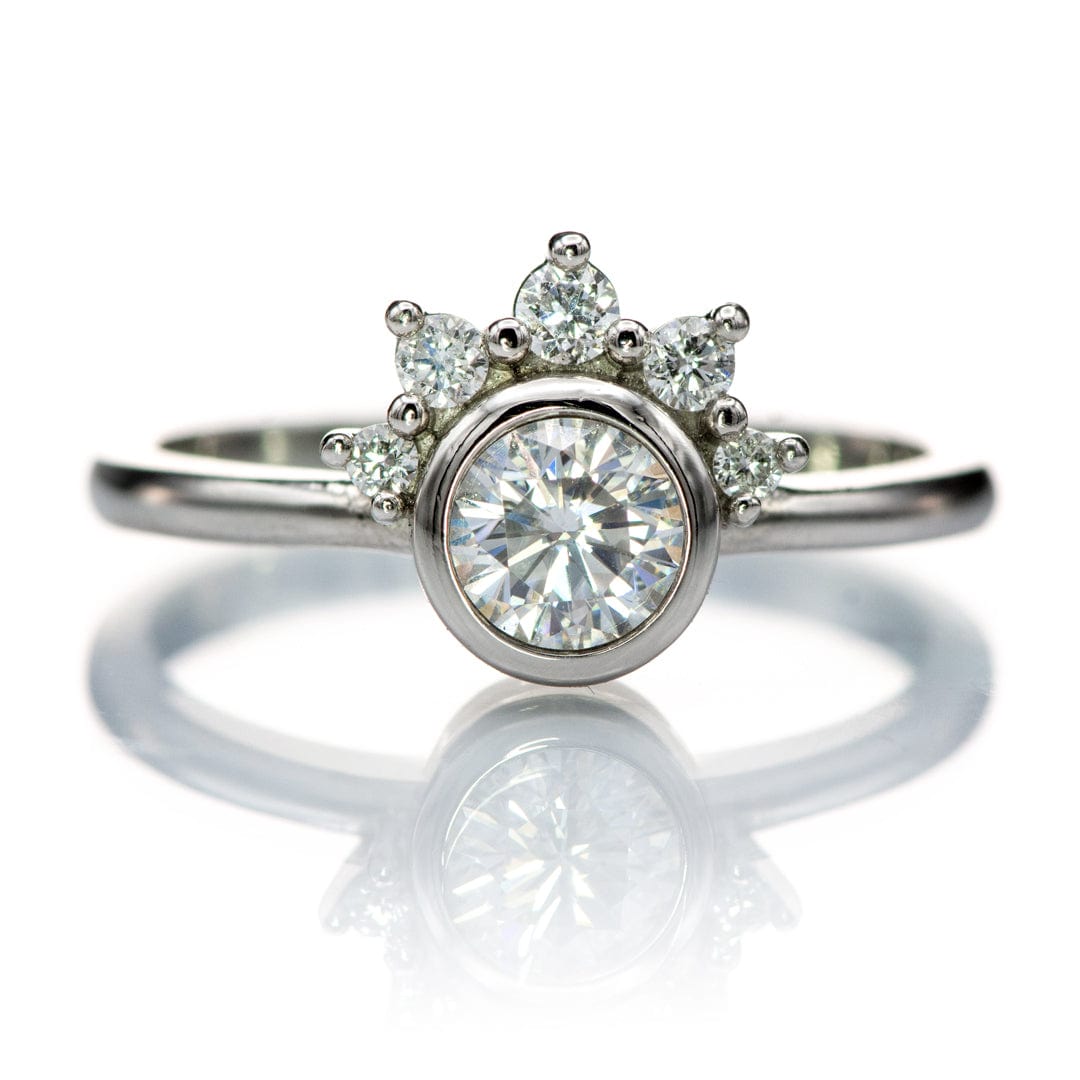 Juno - Bezel Set Round Lab Grown Diamond Engagement Ring with Half Halo 14k White Gold Ring by Nodeform