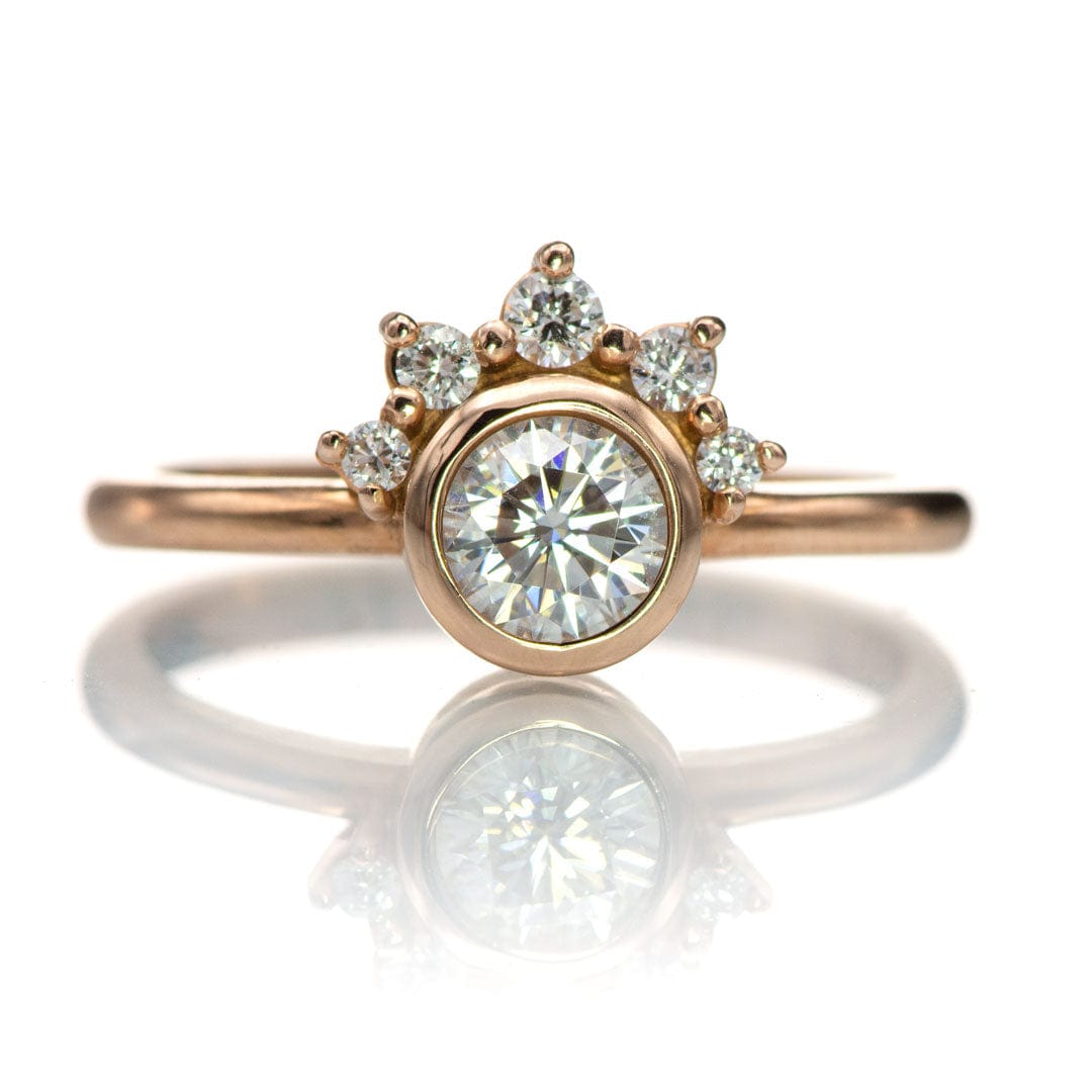 Juno - Bezel Set Round Lab Grown Diamond Engagement Ring with Half Halo 14k Rose Gold Ring by Nodeform