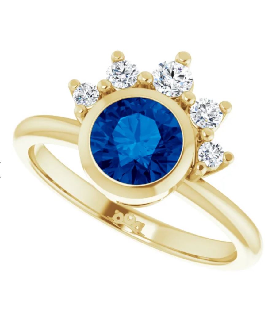 Juno - Bezel Set Round Blue Sapphire Engagement Ring with Half Halo