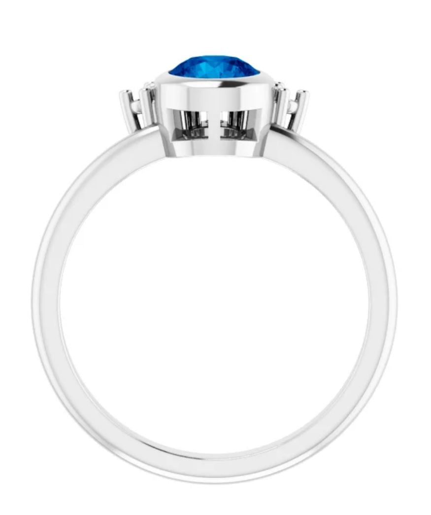 Juno - Bezel Set Round Blue Sapphire Engagement Ring with Half Halo