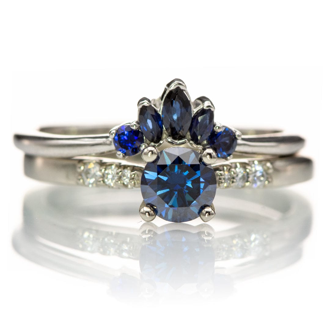 Macie ring contoured band marquise blue sapphire stacking ring bridal set Natalie blue moissanite engagement ring DSC 7926