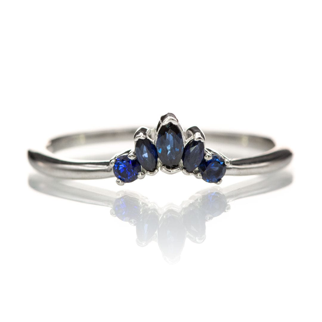 Macie Band- Marquise Diamond, Moissanite or White Sapphire Curved Contoured Stacking Wedding Ring Blue Sapphires / 14k White Gold Ring by Nodeform
