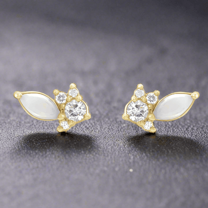 Marquise Opal & Diamond Cluster Gold or Platinum Leaf Stud Earrings Earrings by Nodeform