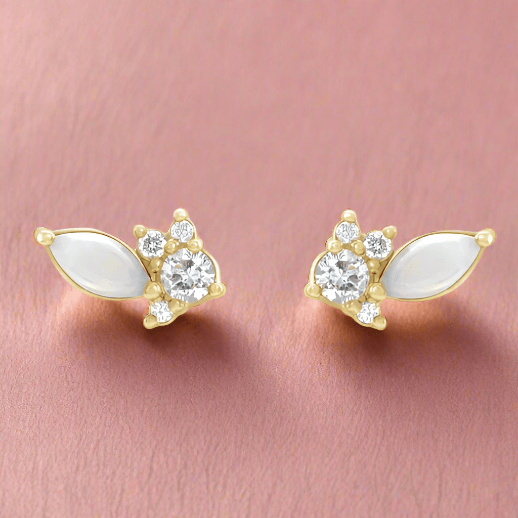 Marquise Opal & Diamond Cluster Gold or Platinum Leaf Stud Earrings Earrings by Nodeform