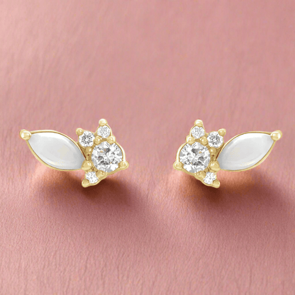 Marquise Opal & Diamond Cluster Gold or Platinum Leaf Stud Earrings Earrings by Nodeform