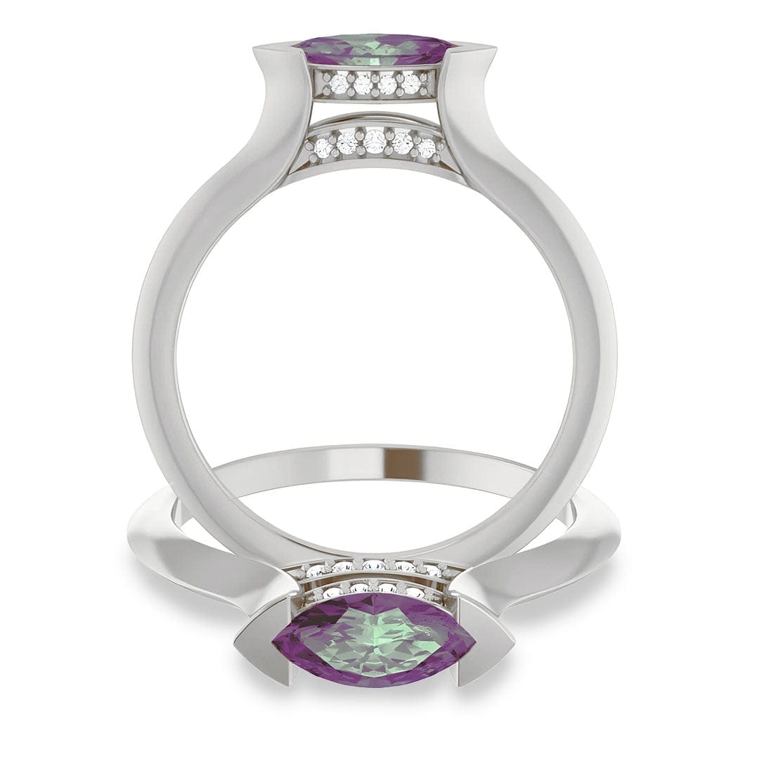 Maya Ring - Sideways Set Marquise Alexandrite Diamond Accented Engagement Ring 14k White Gold Ring by Nodeform