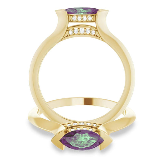 Maya Ring - Sideways Set Marquise Alexandrite Diamond Accented Engagement Ring 14K Yellow Gold Ring by Nodeform