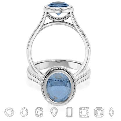 Miley Milgrain Bezel Set Solitaire Cathedral Engagement Ring - Setting only 14k White Gold Ring Setting by Nodeform