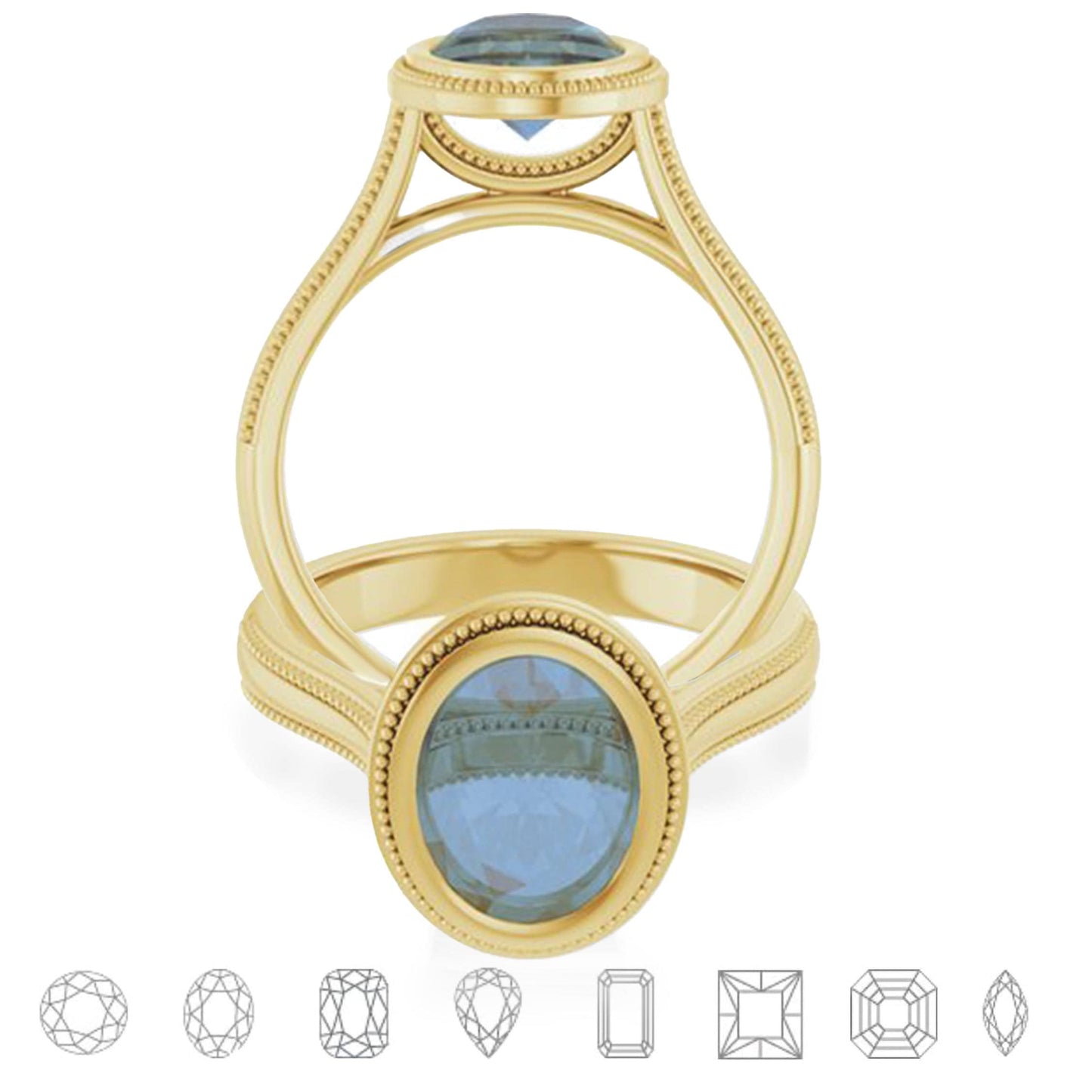 Miley Milgrain Bezel Set Solitaire Cathedral Engagement Ring - Setting only 14K Yellow Gold Ring Setting by Nodeform