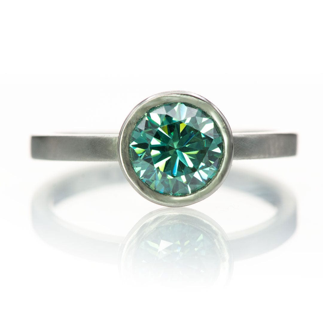 Minimal Round Green Moissanite Bezel Low Profile Solitaire Engagement Ring Ring by Nodeform