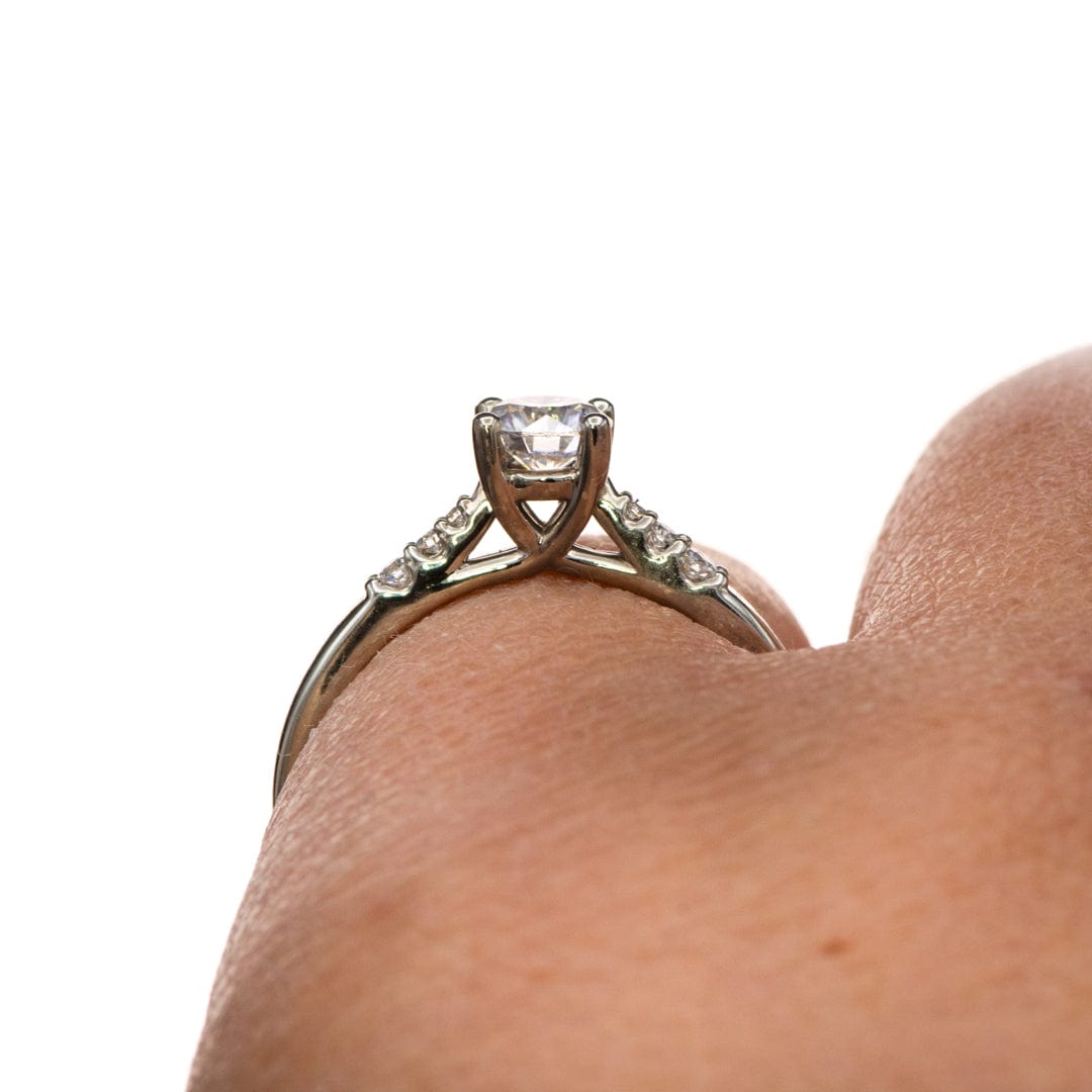Prong Set Moissanite Natalie Engagement Ring with Accented 14k white gold Cathedral Shank, Ready to Ship Ring Ready To Ship by Nodeform