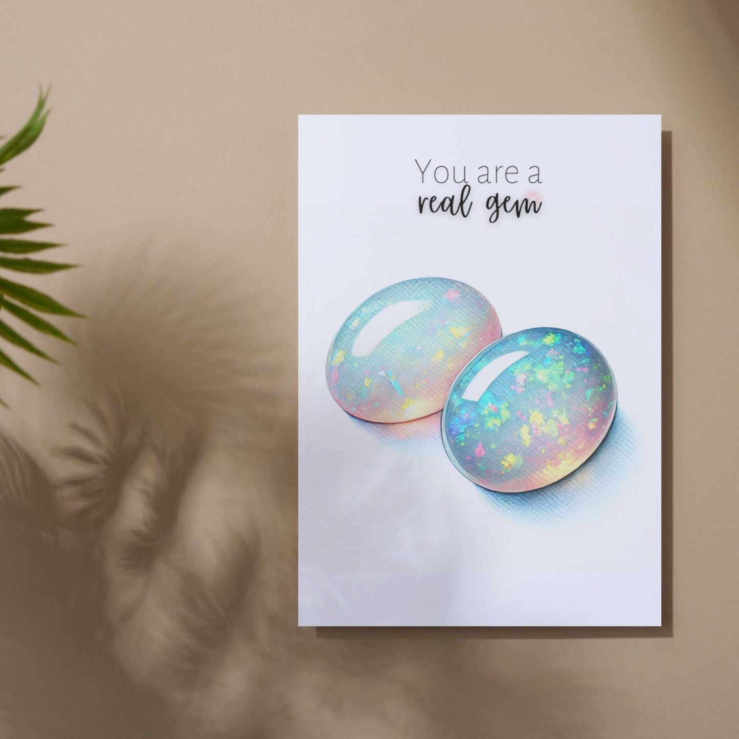 "You are a real Gem" Watercolor Oval Opal Cab Folded Card Cards by Nodeform