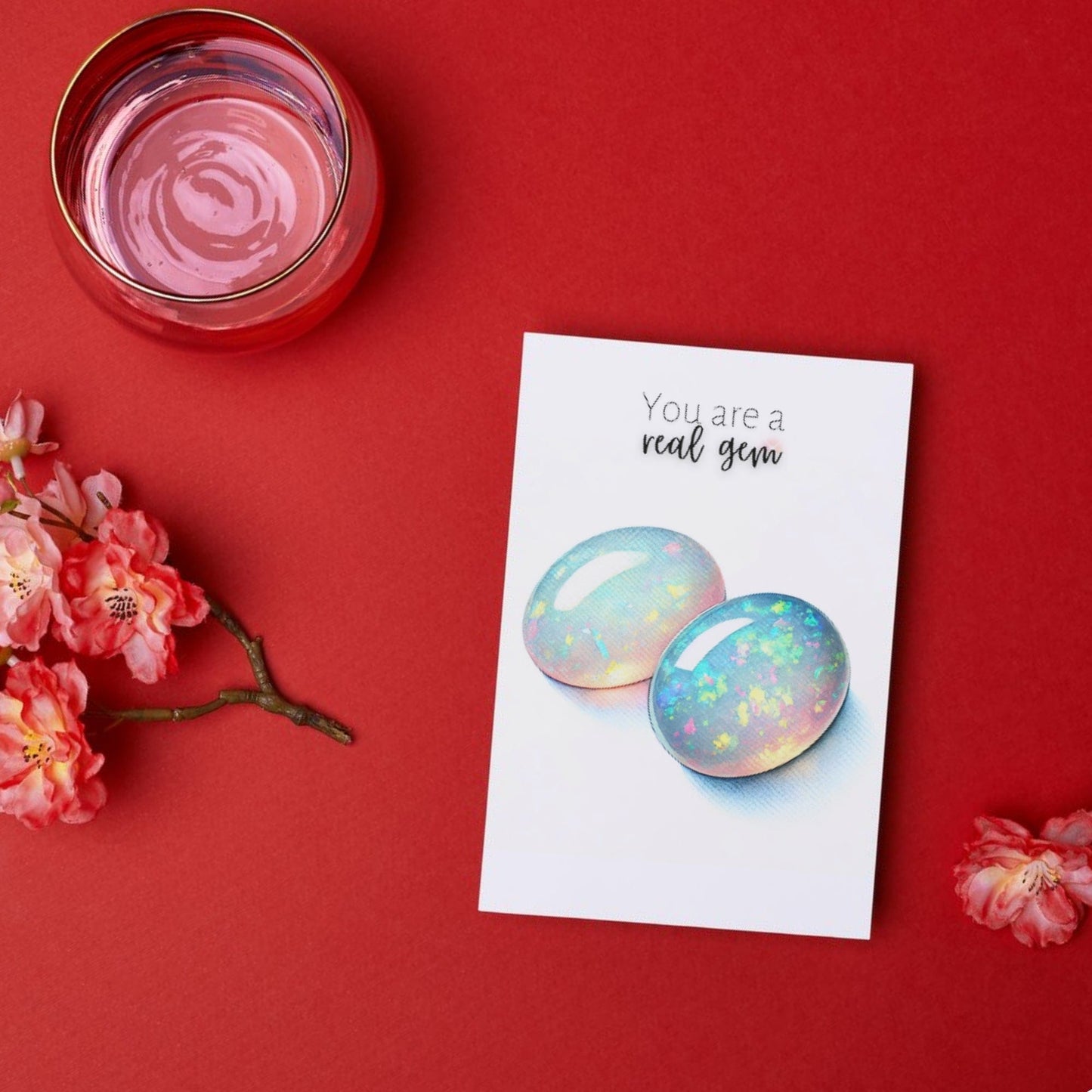 "You are a real Gem" Watercolor Oval Opal Cab Folded Card Cards by Nodeform