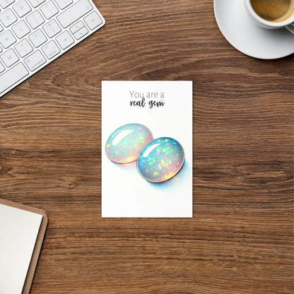 "You are a real Gem" Watercolor Oval Opal Cab Folded Card Cards by Nodeform